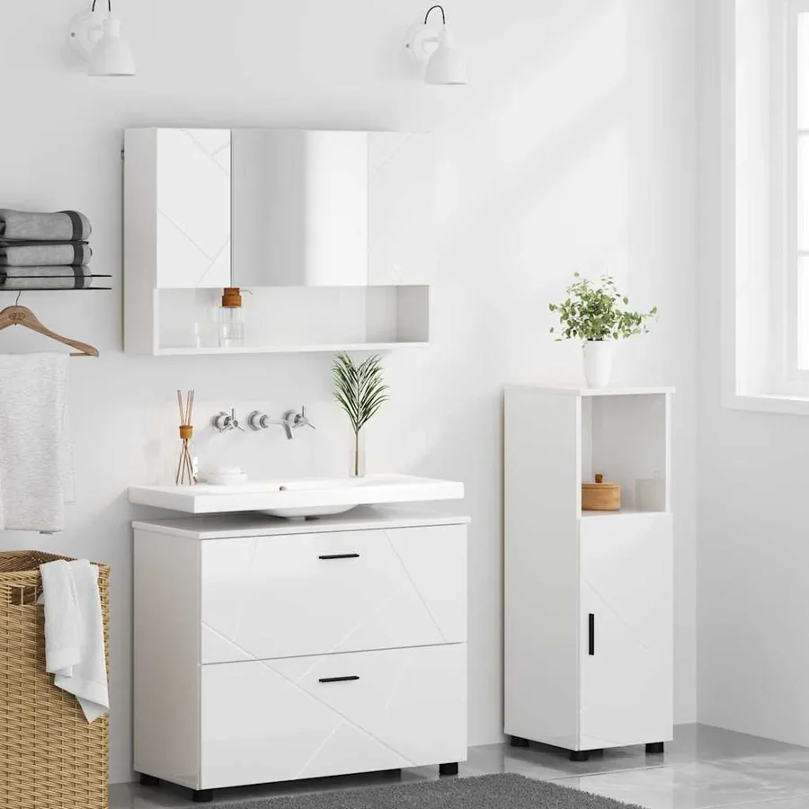 Ensemble de mobilier de salle de bain 3 pcs Blanc brillant - 4