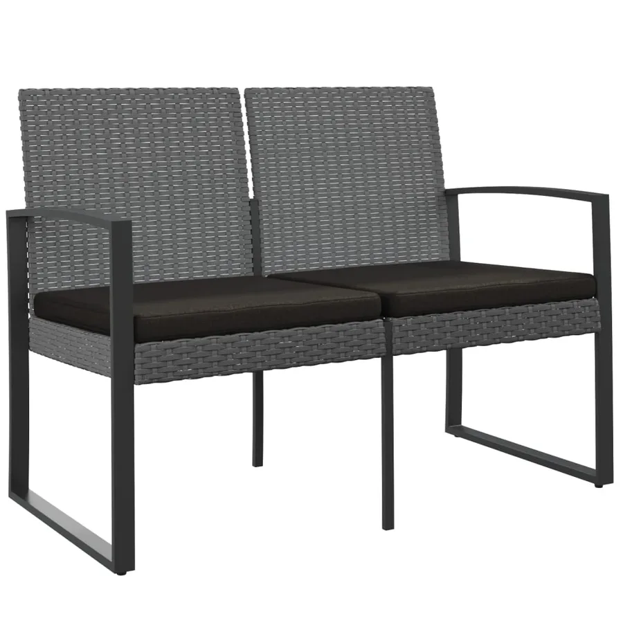 Banc de jardin à 2 places et coussins gris foncé PP rotin - 2
