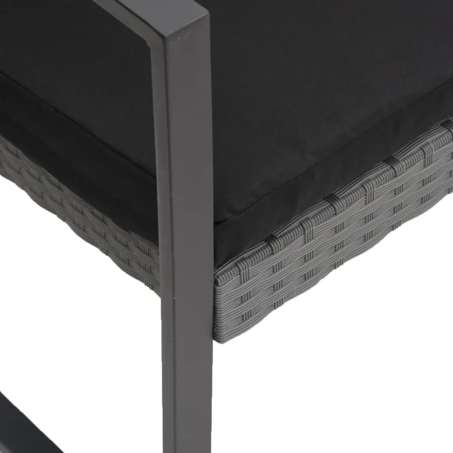Banc de jardin à 2 places et coussins gris foncé PP rotin - 5