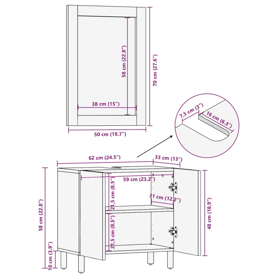 Ensembles de salle de bain 2 pcs Acacia Marron Winish - 13