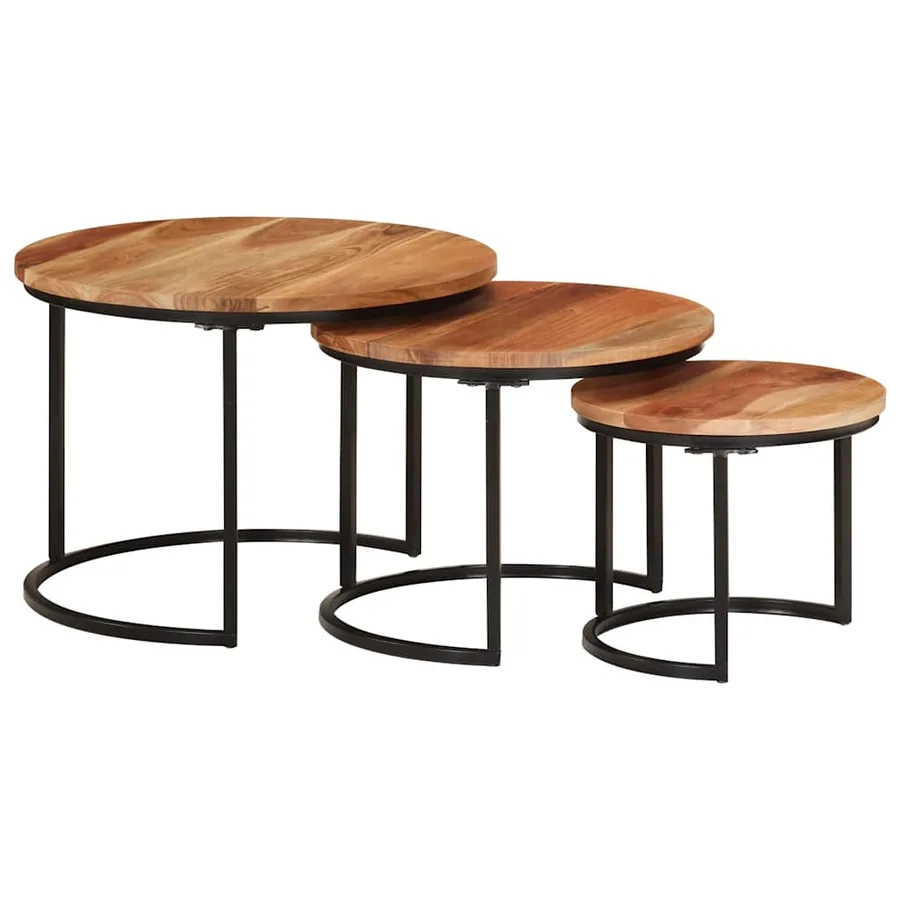 Tables gigognes 3 pcs bois massif d'acacia - 11