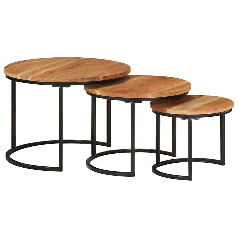 Tables gigognes 3 pcs bois massif d'acacia - 9