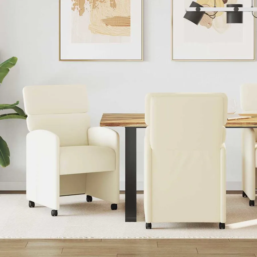 Chaises de Salle à Manger avec Roues 2 pcs Crème Simili cuir