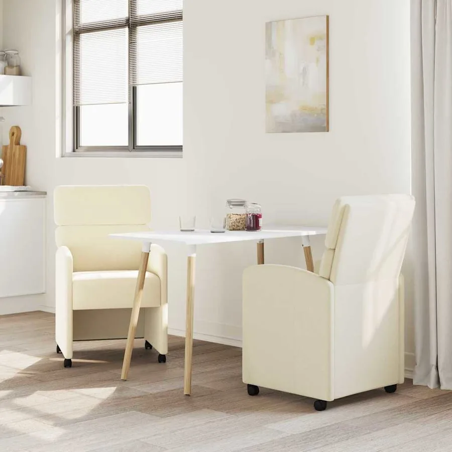 Chaises de Salle à Manger avec Roues 2 pcs Crème Simili cuir - 3