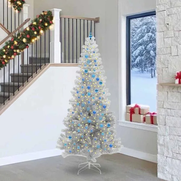 Sapin de Noël avec 300 LED avec support Argent 240 cm PET
