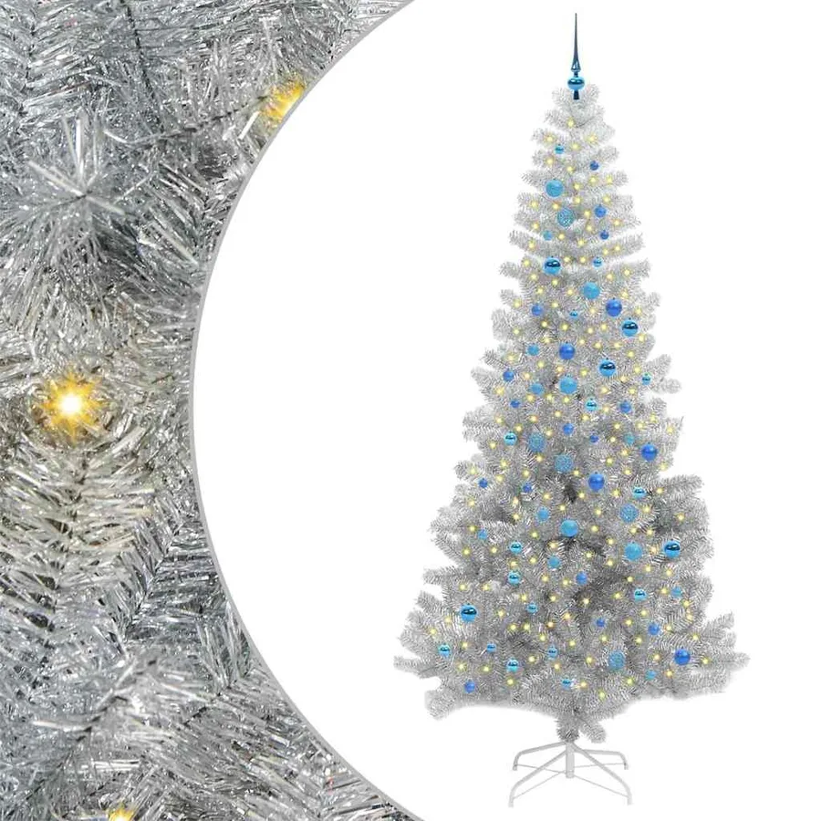 Sapin de Noël avec 300 LED avec support Argent 240 cm PET - 2