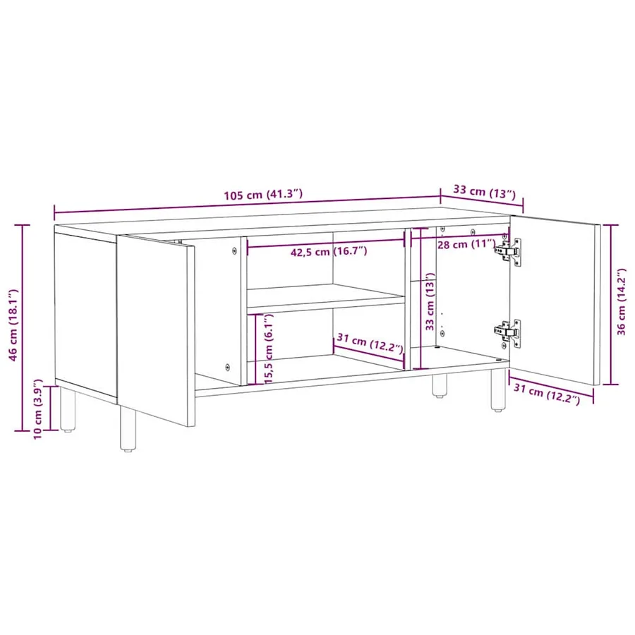 Meuble TV avec étagère Finition Acacia Brun 105 x 33 x 46 cm - 10