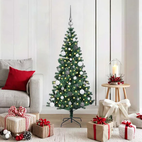 Sapin de Noël artificiel pré-éclairé Vert 150 cm PVC et métal