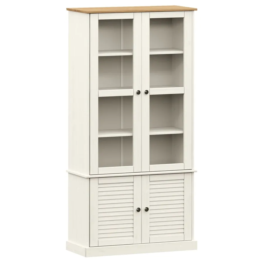 Vitrine en verre VIGO blanc 85x35x170 cm bois massif de pin - 2
