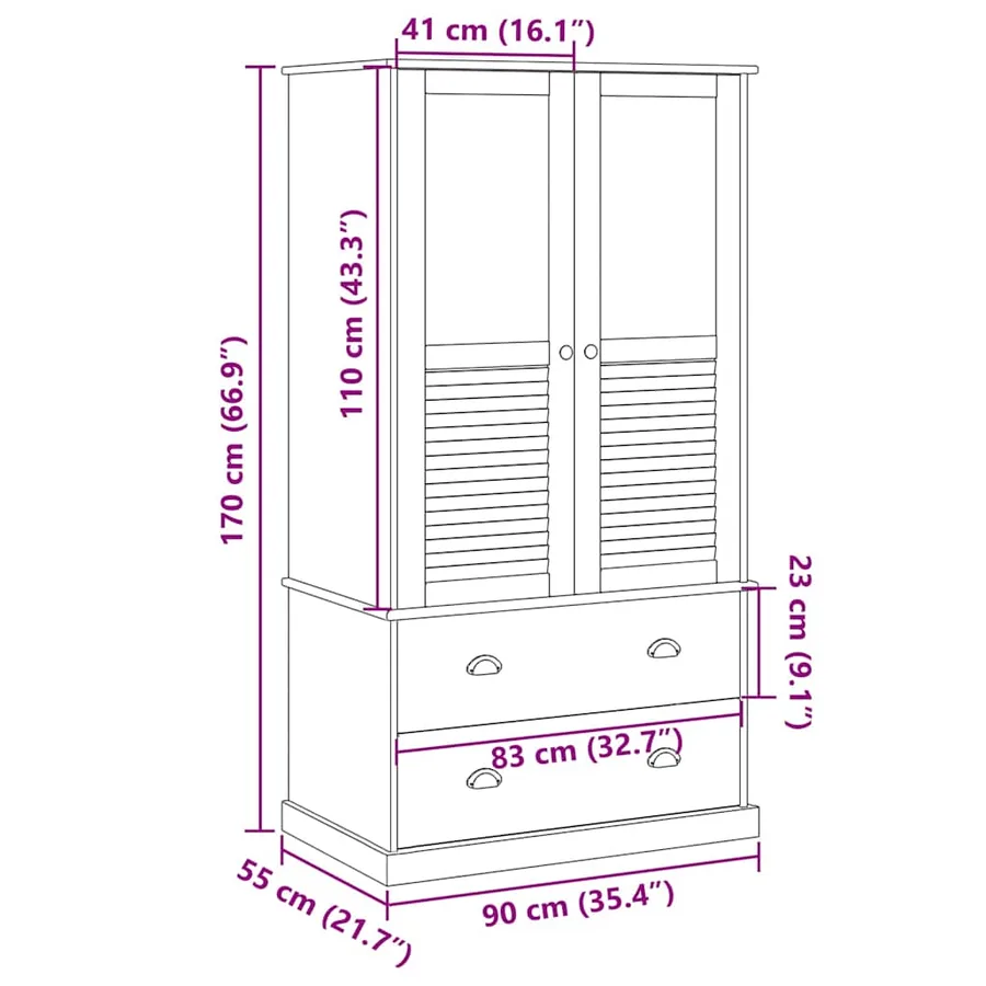 Garde-robe VIGO 90x55x170 cm bois massif de pin - 9