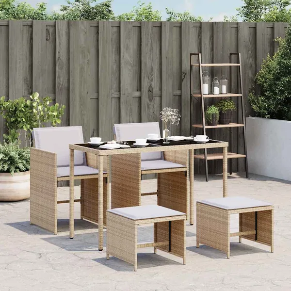 Ensemble à manger de jardin coussins 5 pcs mélange beige rotin