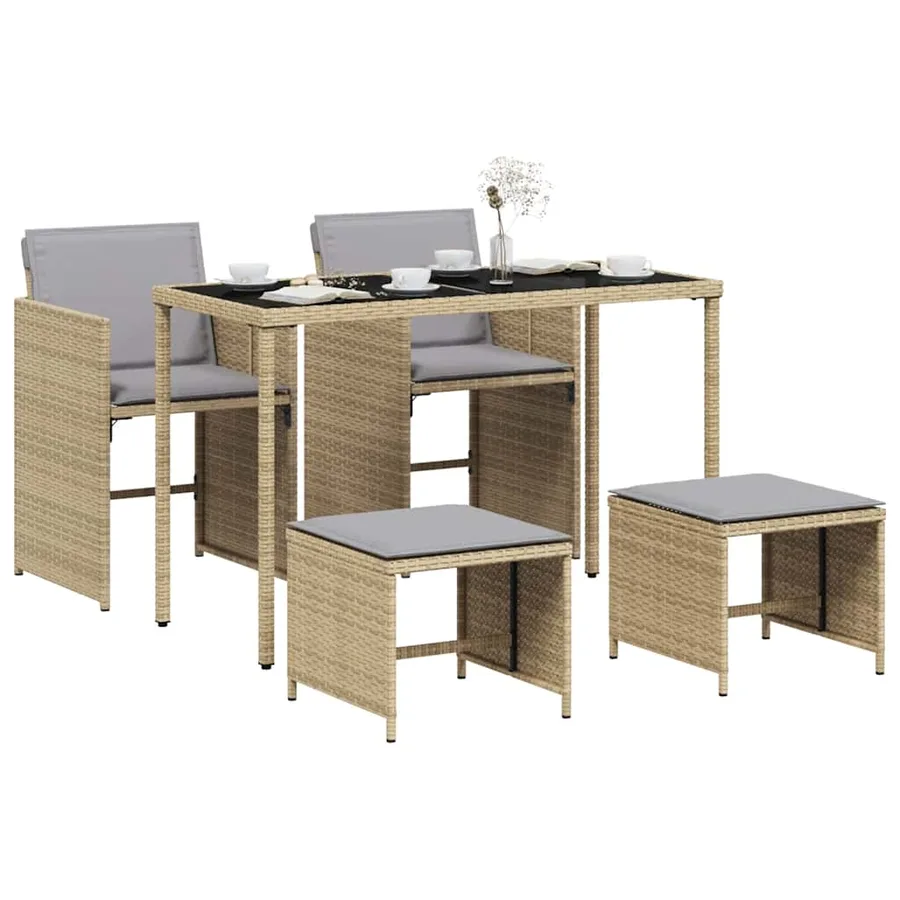 Ensemble à manger de jardin coussins 5 pcs mélange beige rotin - 3