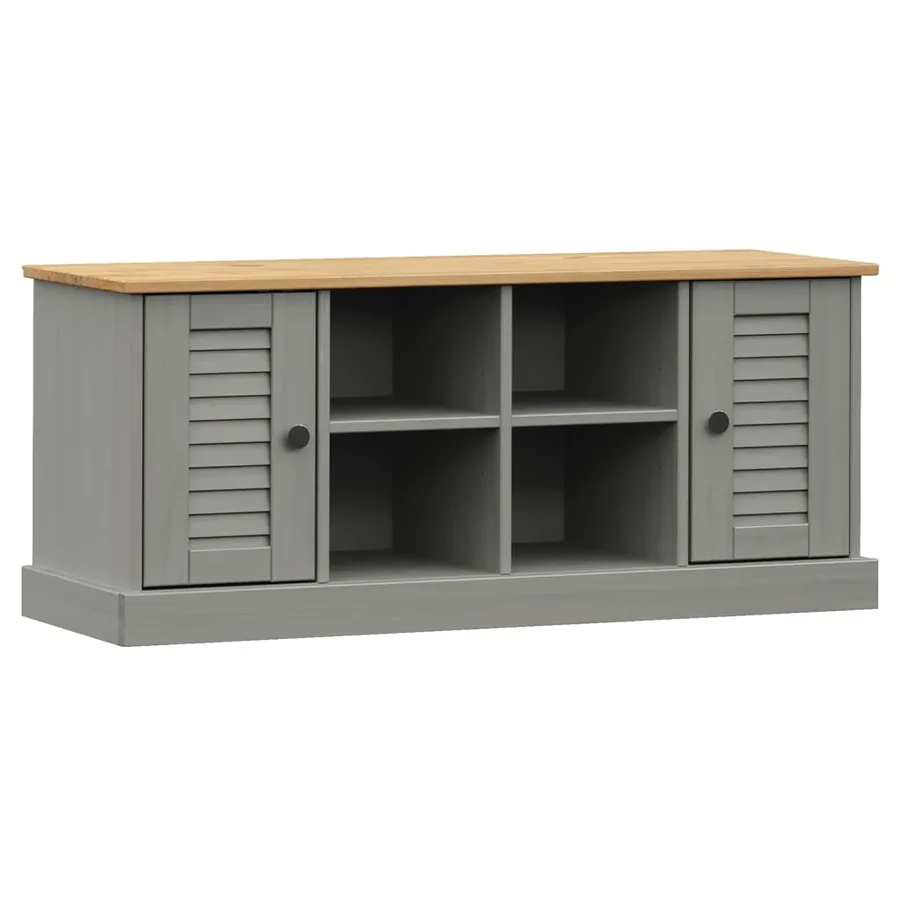 Banc à chaussures VIGO gris 106x35x45 cm bois massif de pin - 2