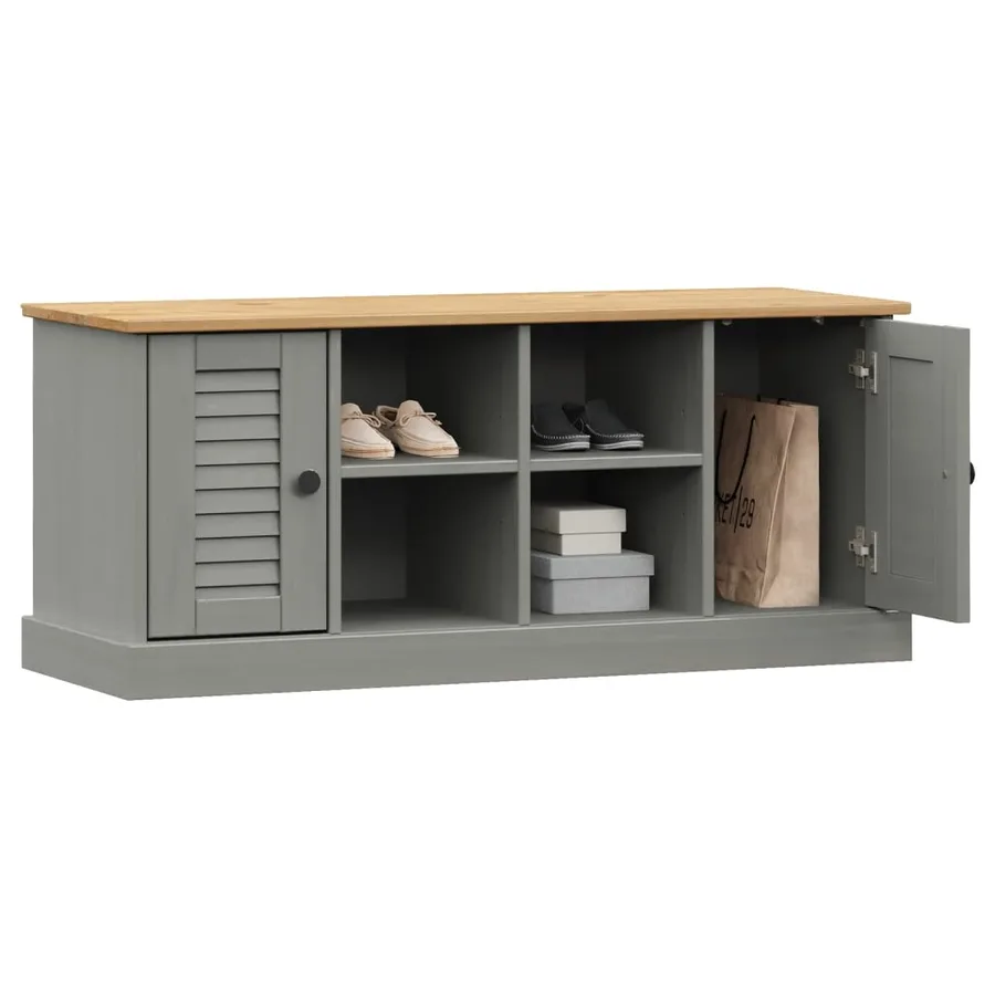 Banc à chaussures VIGO gris 106x35x45 cm bois massif de pin - 3