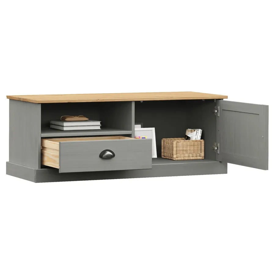 Meuble TV VIGO gris 106x40x40 cm bois massif de pin - 3