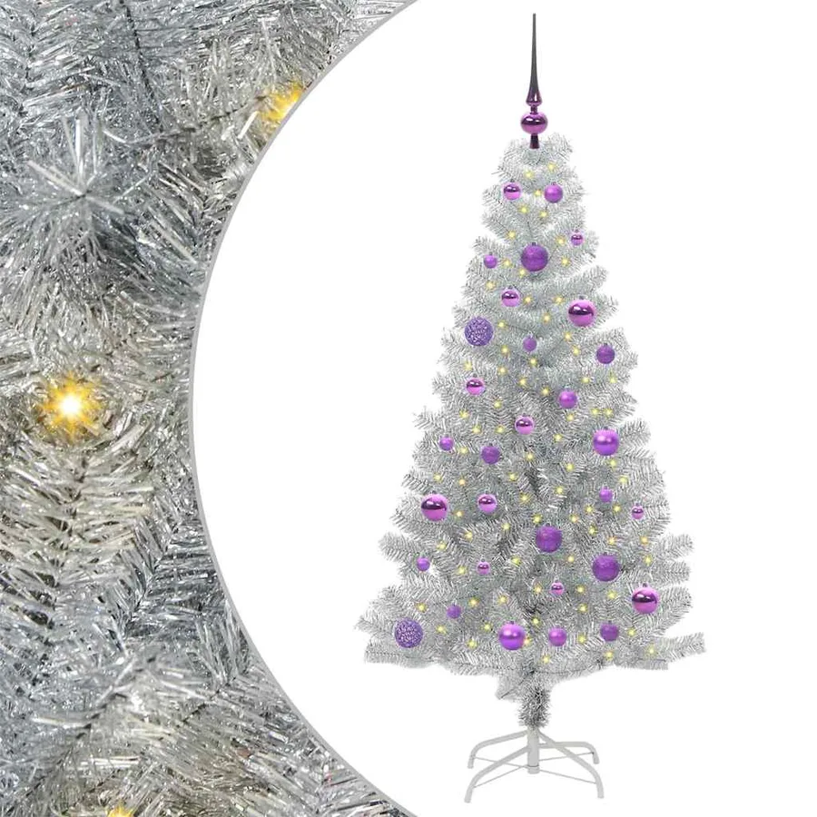 Sapin de Noël avec 150 LED avec support Argent 150 cm PET - 2