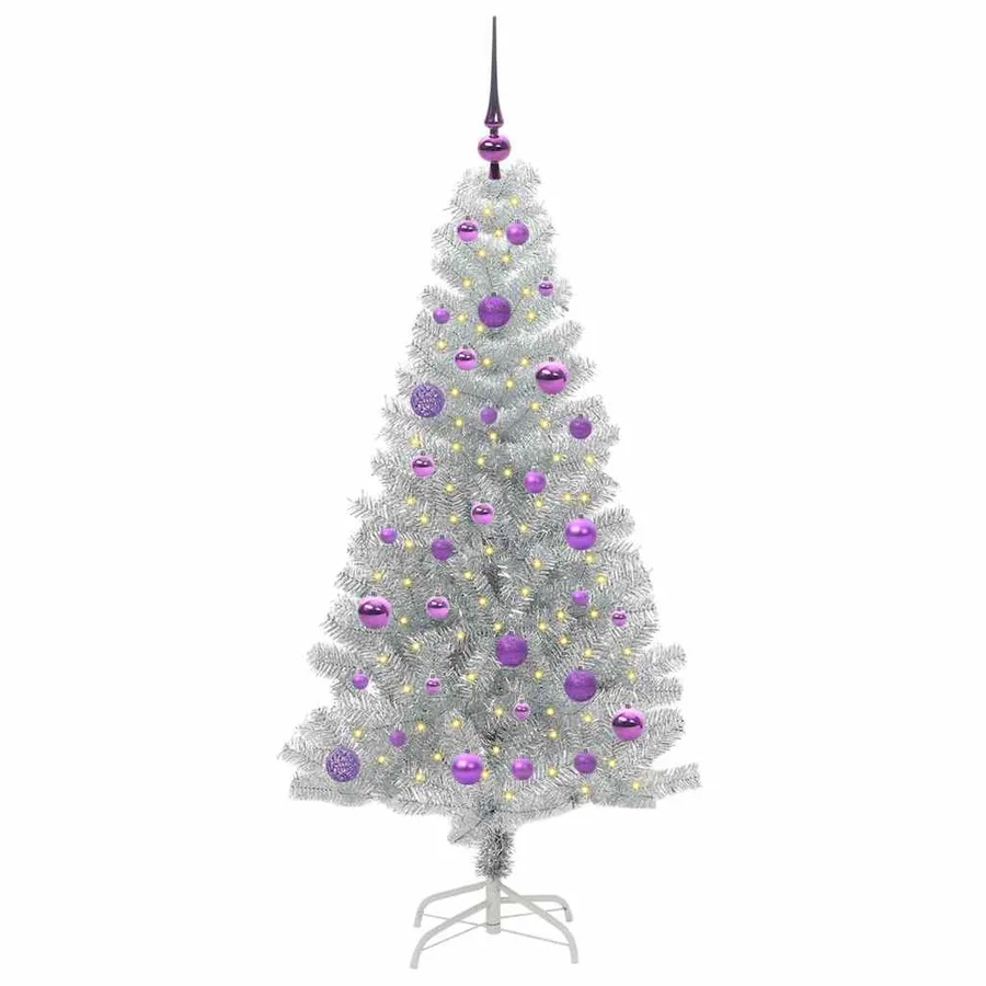 Sapin de Noël avec 150 LED avec support Argent 150 cm PET - 3