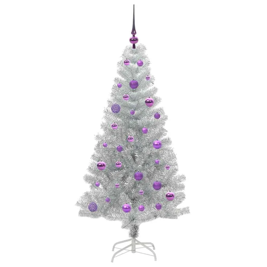 Sapin de Noël avec 150 LED avec support Argent 150 cm PET - 4