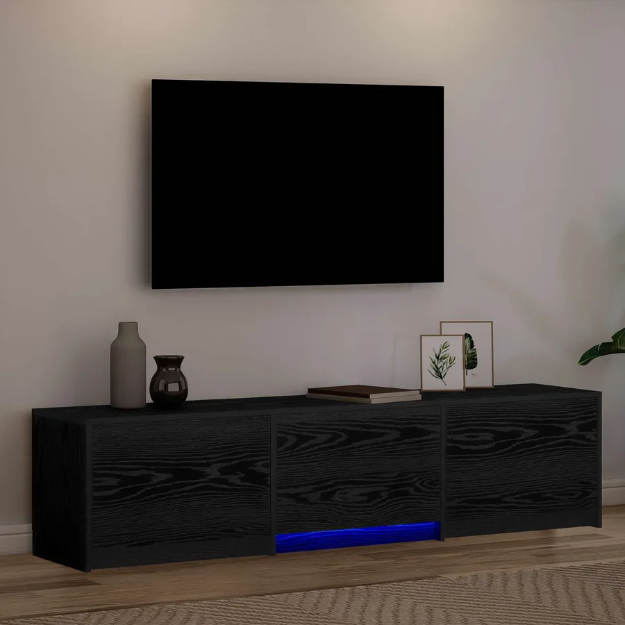Meuble TV avec LED avec bandes LED Chêne Noir 165 x 34 x 40 cm - 5