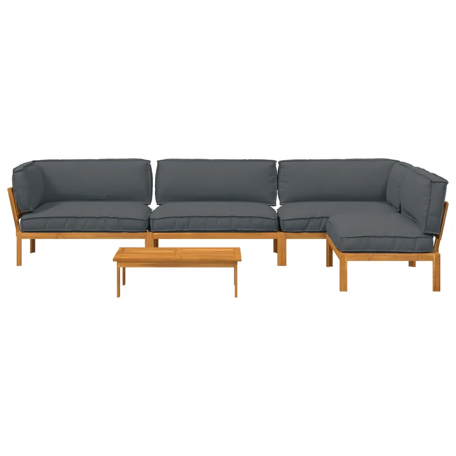 Ensemble de Canapés Uni 5 pcs Anthracite Bois d'Acacia Massif - 8