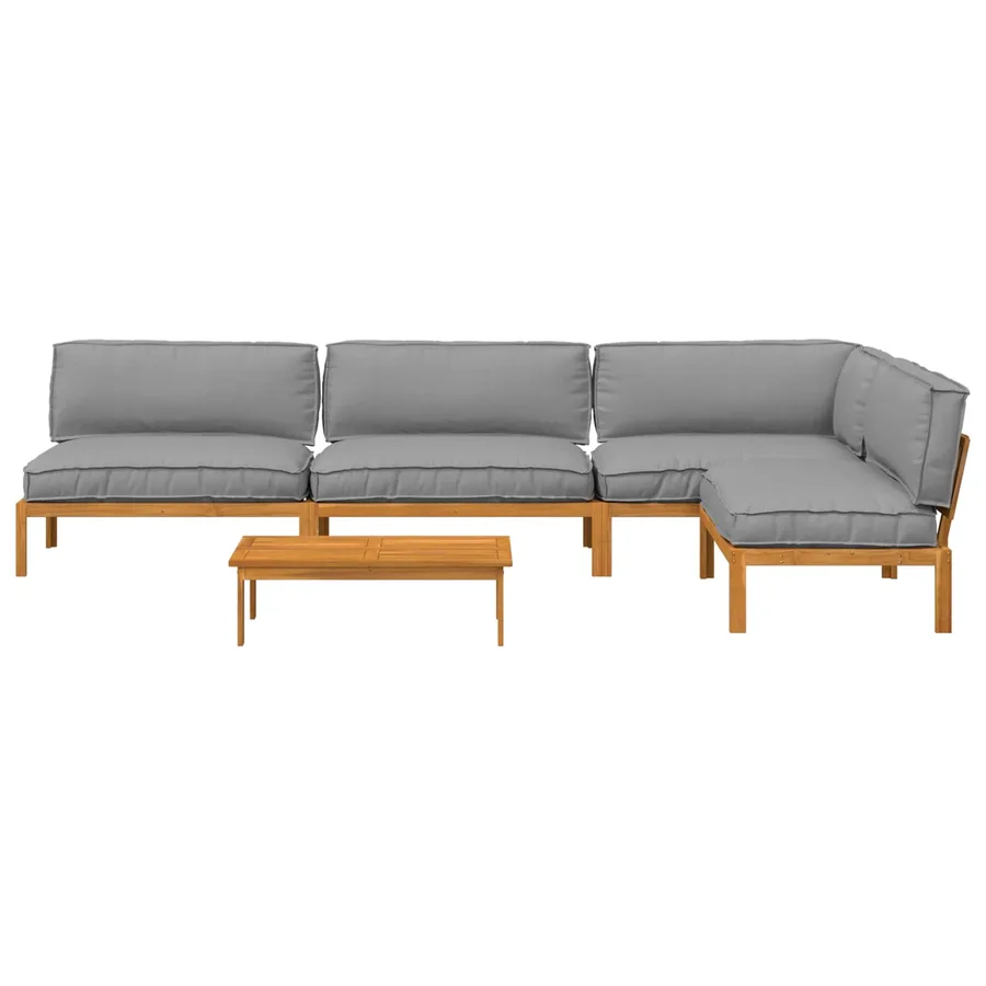 Ensemble de Canapés Uni 5 pcs Gris Bois d'Acacia Massif - 10