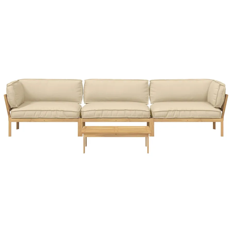 Ensemble de Canapés Uni 4 pcs Beige Bois d'Acacia Massif - 10