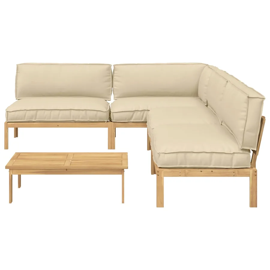 Ensemble de Canapés Uni 5 pcs Beige Bois d'Acacia Massif - 10