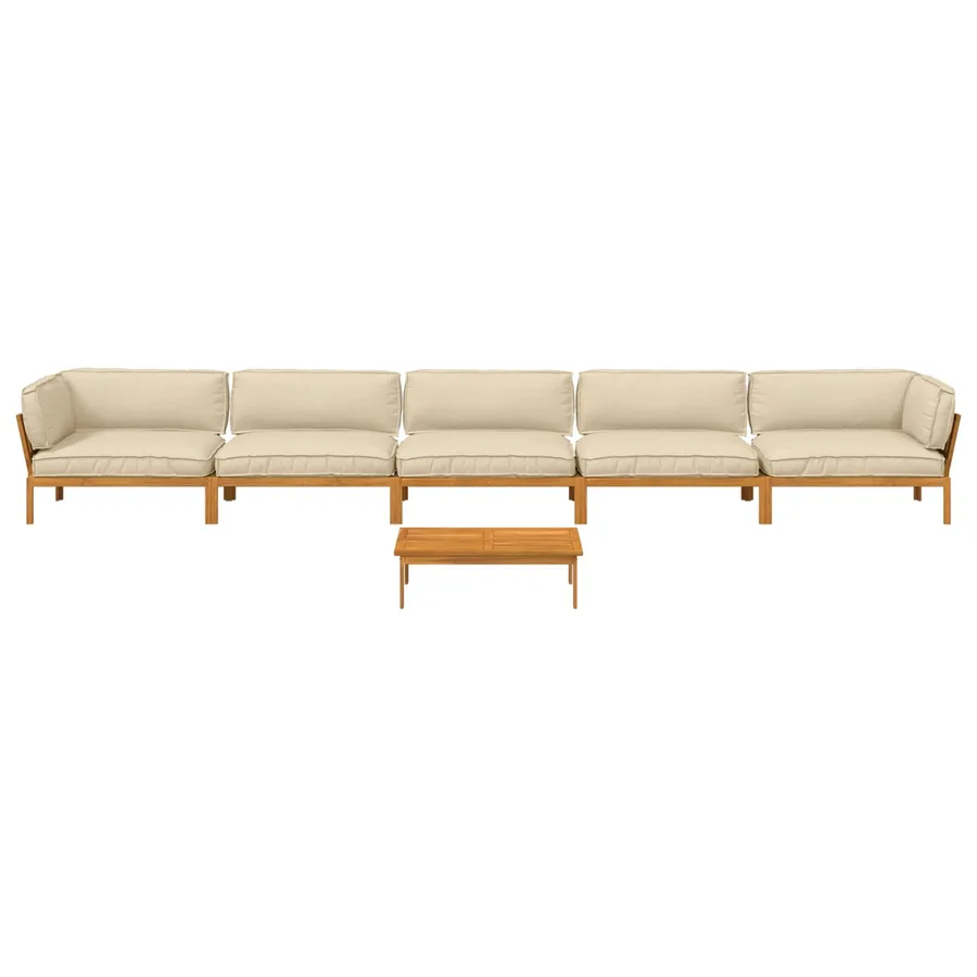 Ensemble de Canapés Uni 6 pcs Beige Bois d'Acacia Massif - 8