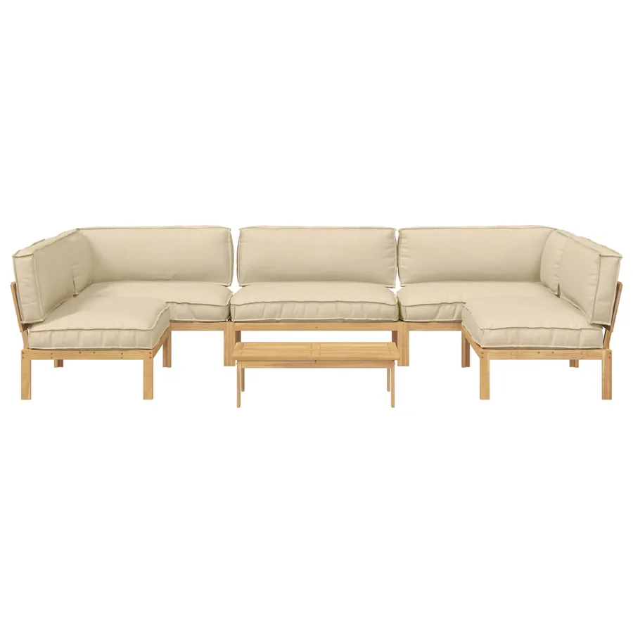 Ensemble de Canapés Uni 6 pcs Beige Bois d'Acacia Massif - 10