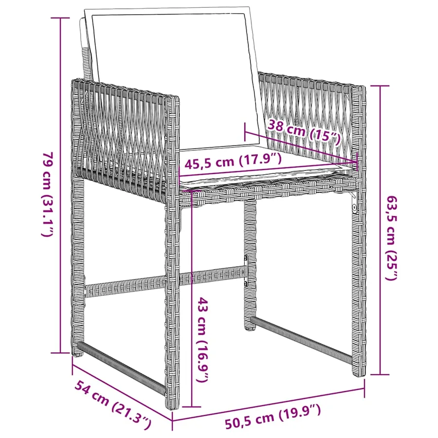 Chaises de jardin avec coussins lot de 4 gris clair poly rotin - 12