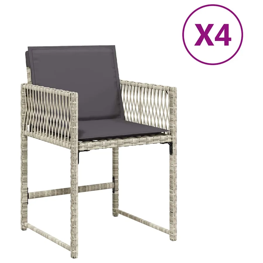 Chaises de jardin avec coussins lot de 4 gris clair poly rotin - 2