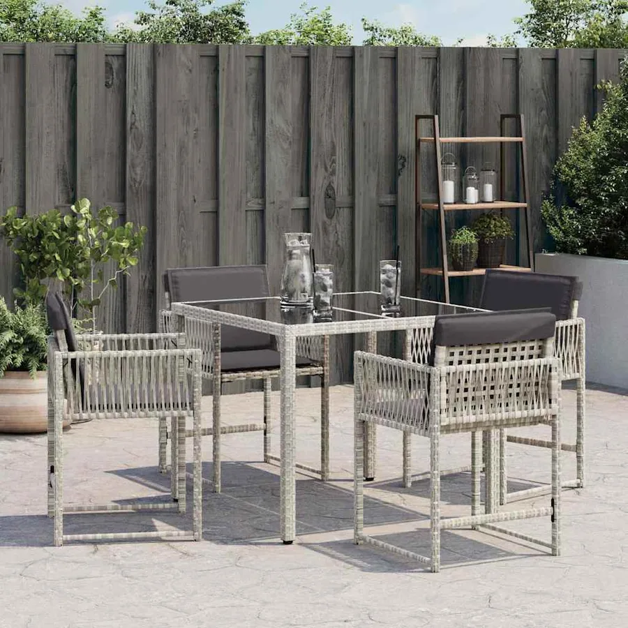 Chaises de jardin avec coussins lot de 4 gris clair poly rotin - 3