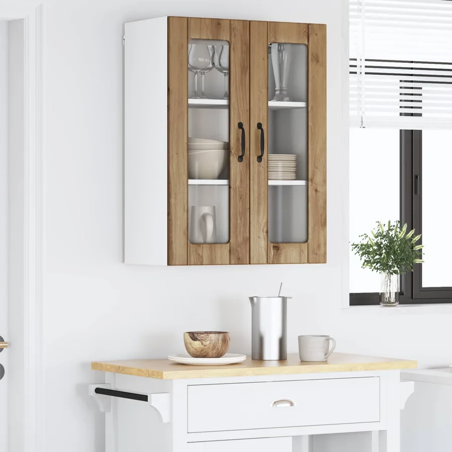 Cabinet en verre mural LUCCA Chêne artisanal 60 x 31 x 80 cm - 4