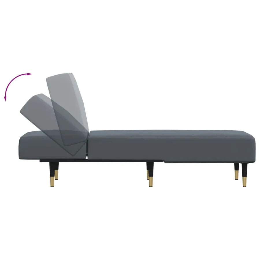 Chaise longue gris foncé velours - 6