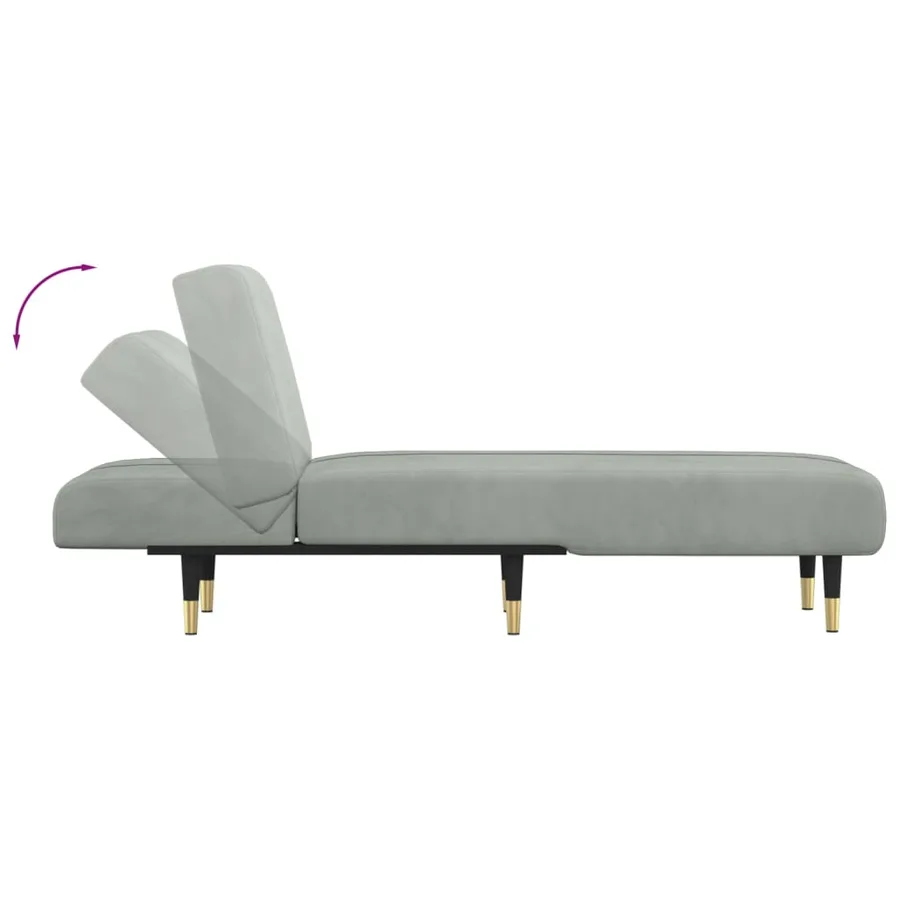Chaise longue gris clair velours - 6