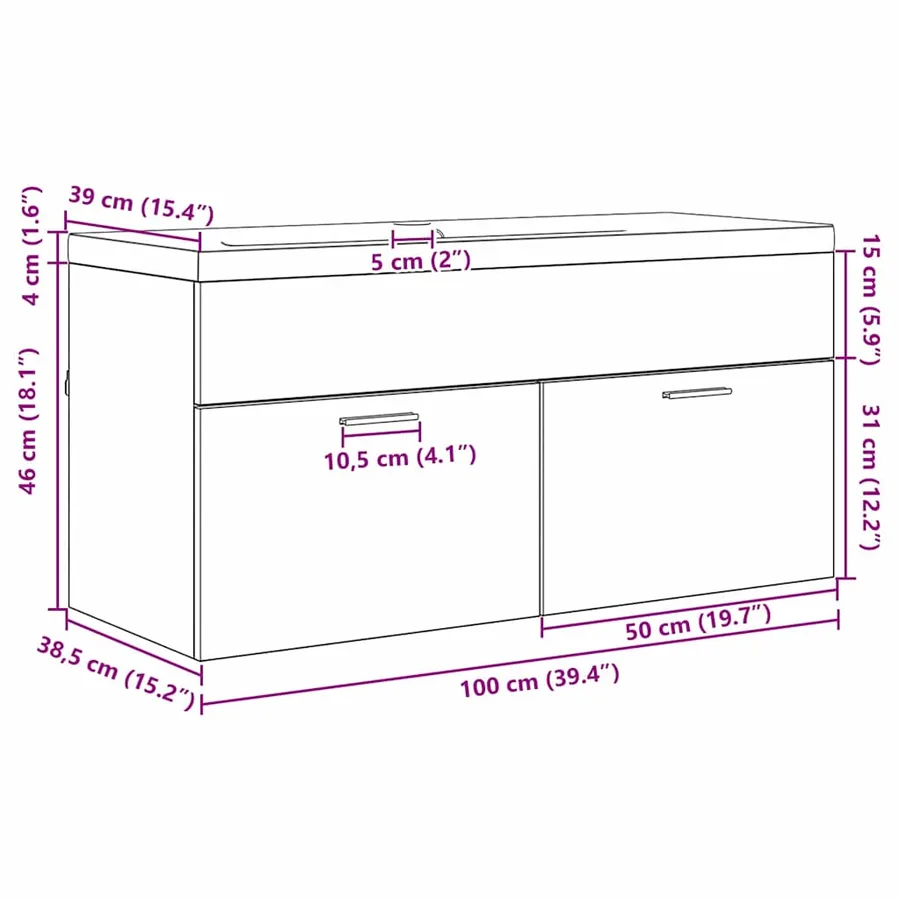Armoire de salle de bain Chêne artisanal 100 x 38,5 x 46 cm - 12