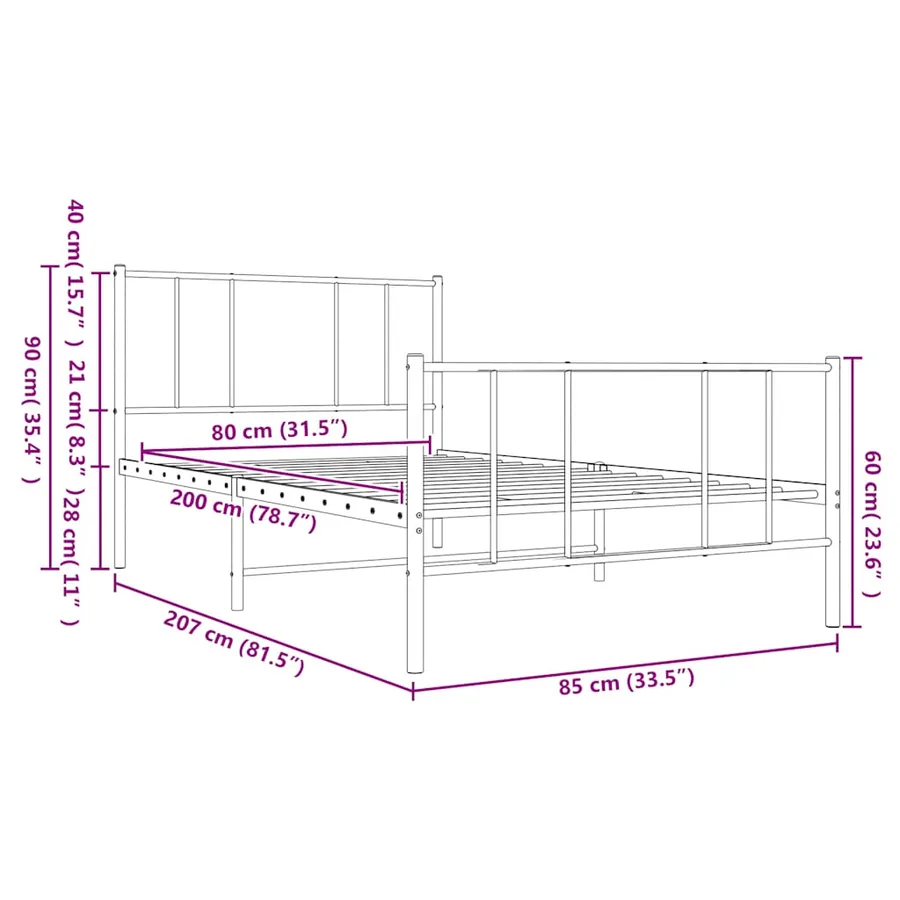 Cadre de lit métal sans matelas avec pied de lit blanc 80x200cm - 10