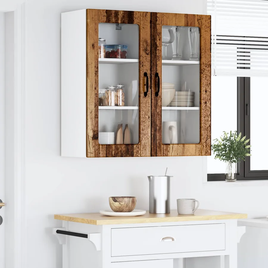 Cabinet en verre mural LUCCA 2 pcs Bois ancien 40 x 31 x 80 cm
