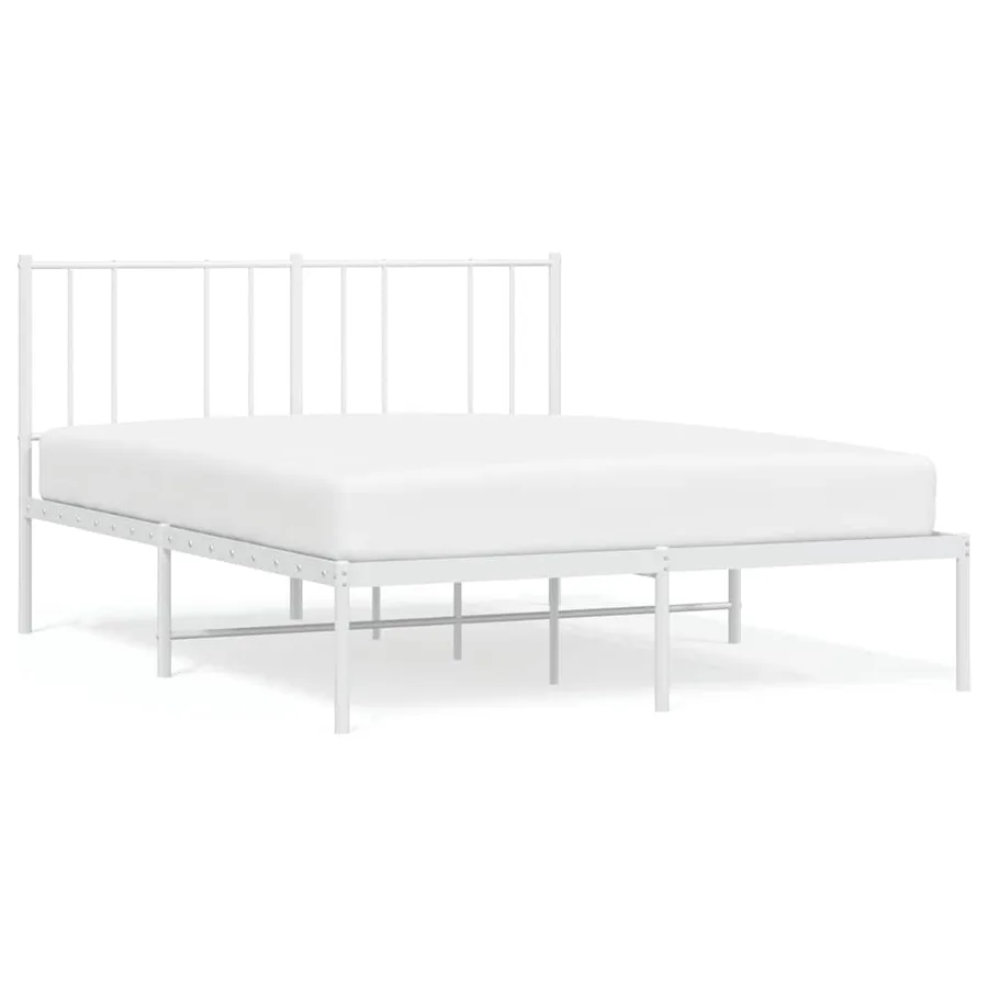 Cadre de lit métal sans matelas et tête de lit blanc 150x200 cm - 2