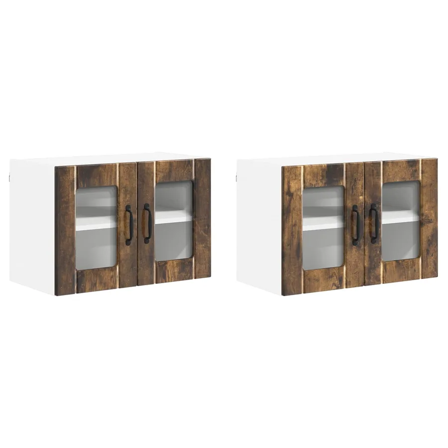 Cabinet en verre mural LUCCA 2 pcs Chêne fumé 60 x 31 x 40 cm - 2