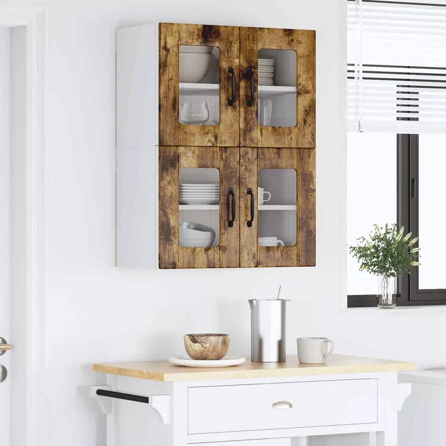 Cabinet en verre mural LUCCA 2 pcs Chêne fumé 60 x 31 x 40 cm - 4