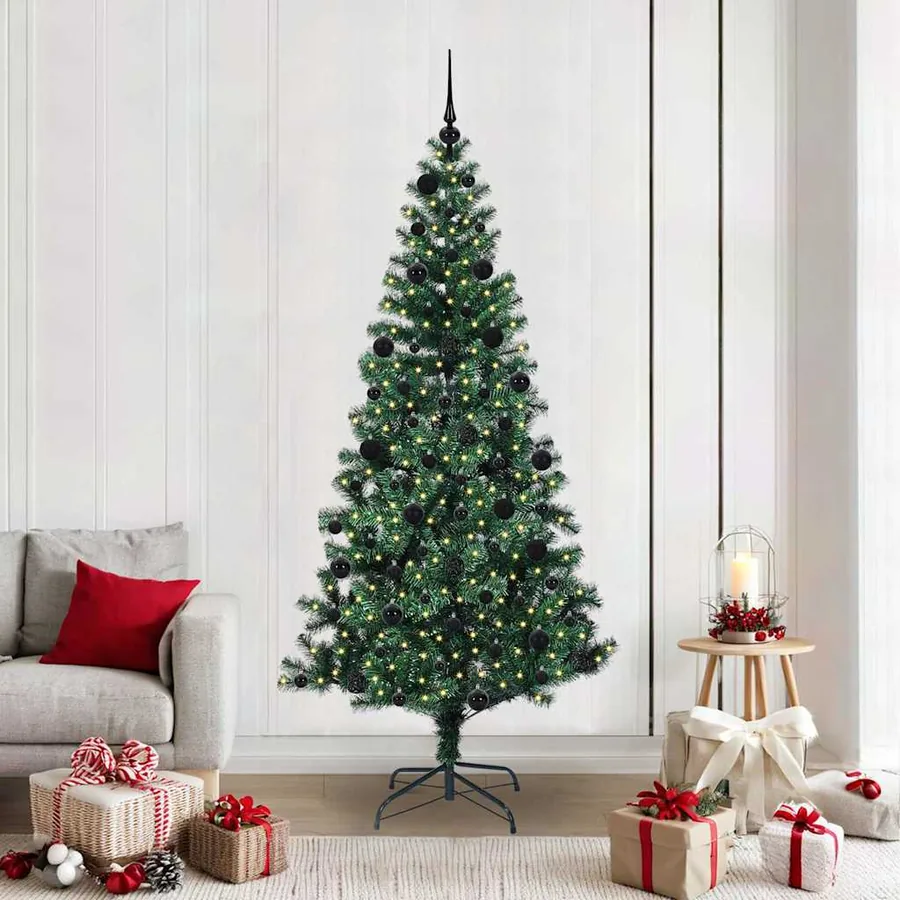 Sapin de Noël artificiel pré-éclairé Vert 210 cm PVC et métal