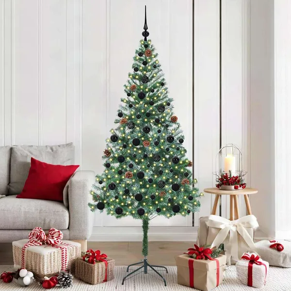 Sapin de Noël artificiel avec 300 LED Vert 180 cm PVC et Acier