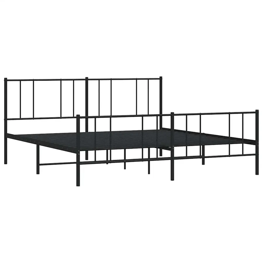 Cadre de lit métal sans matelas avec pied de lit noir 193x203cm - 4