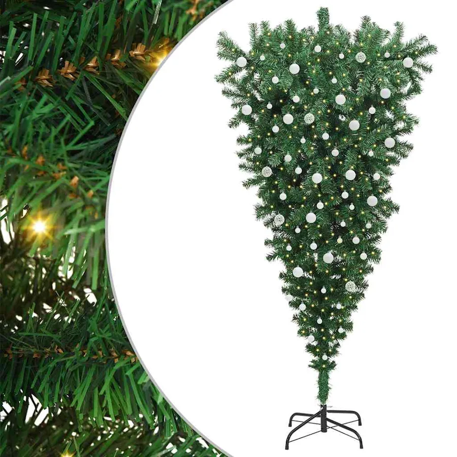 Sapin de Noël artificiel pré-éclairé à l'envers avec ensemble de boules - 2