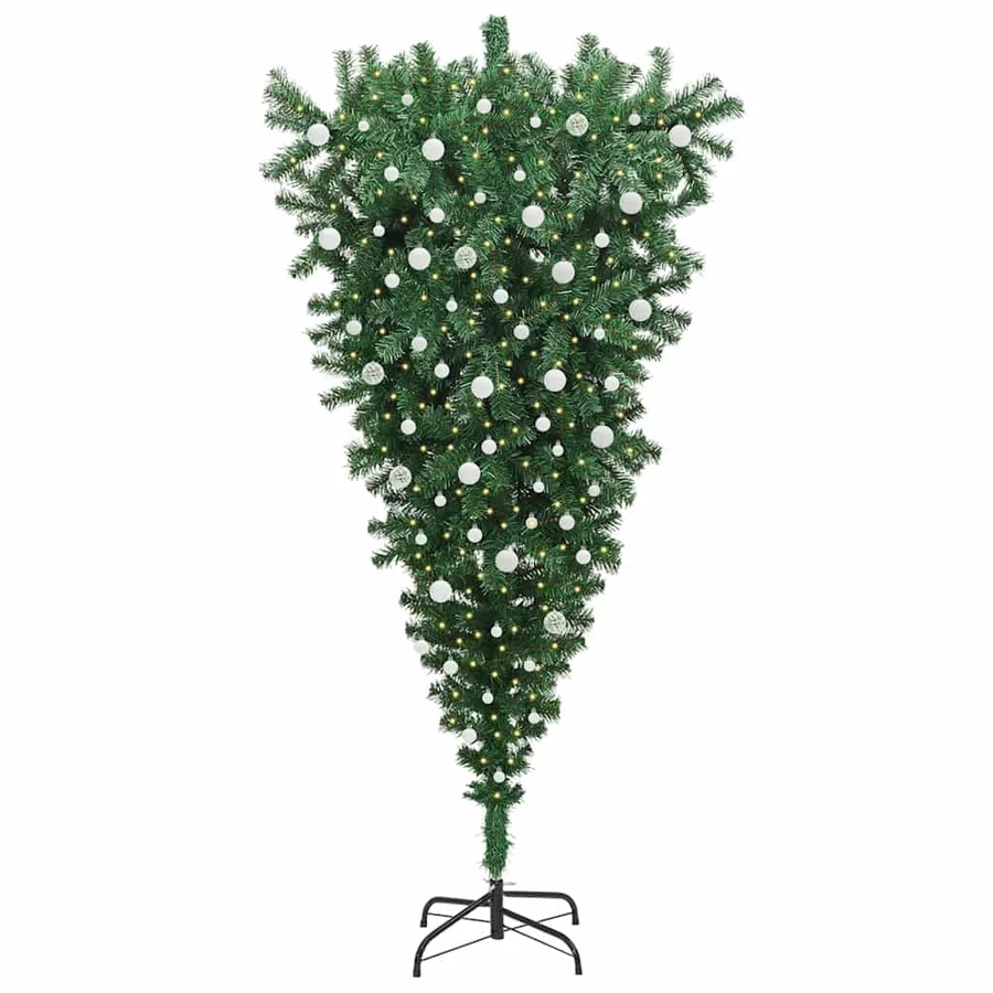 Sapin de Noël artificiel pré-éclairé à l'envers avec ensemble de boules - 3