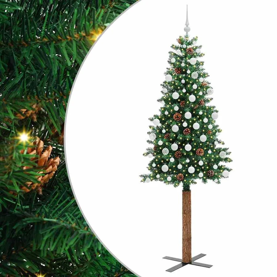 Sapin de Noël mince Vert 210 cm PVC et bois de pin massif - 2