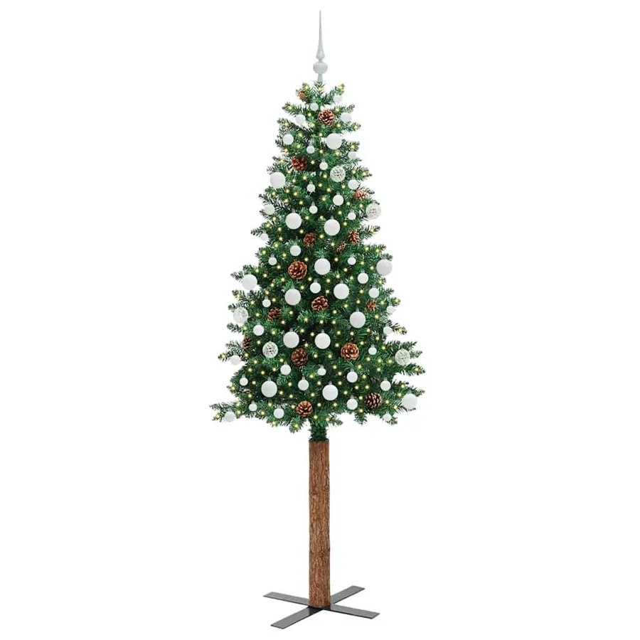 Sapin de Noël mince Vert 210 cm PVC et bois de pin massif - 3
