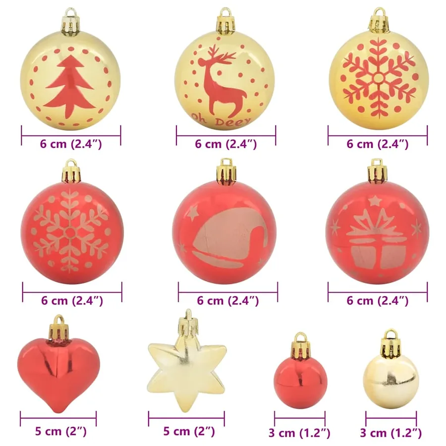 Ensemble de Boules de Noël 40 pcs or et rouge Plastique - 7