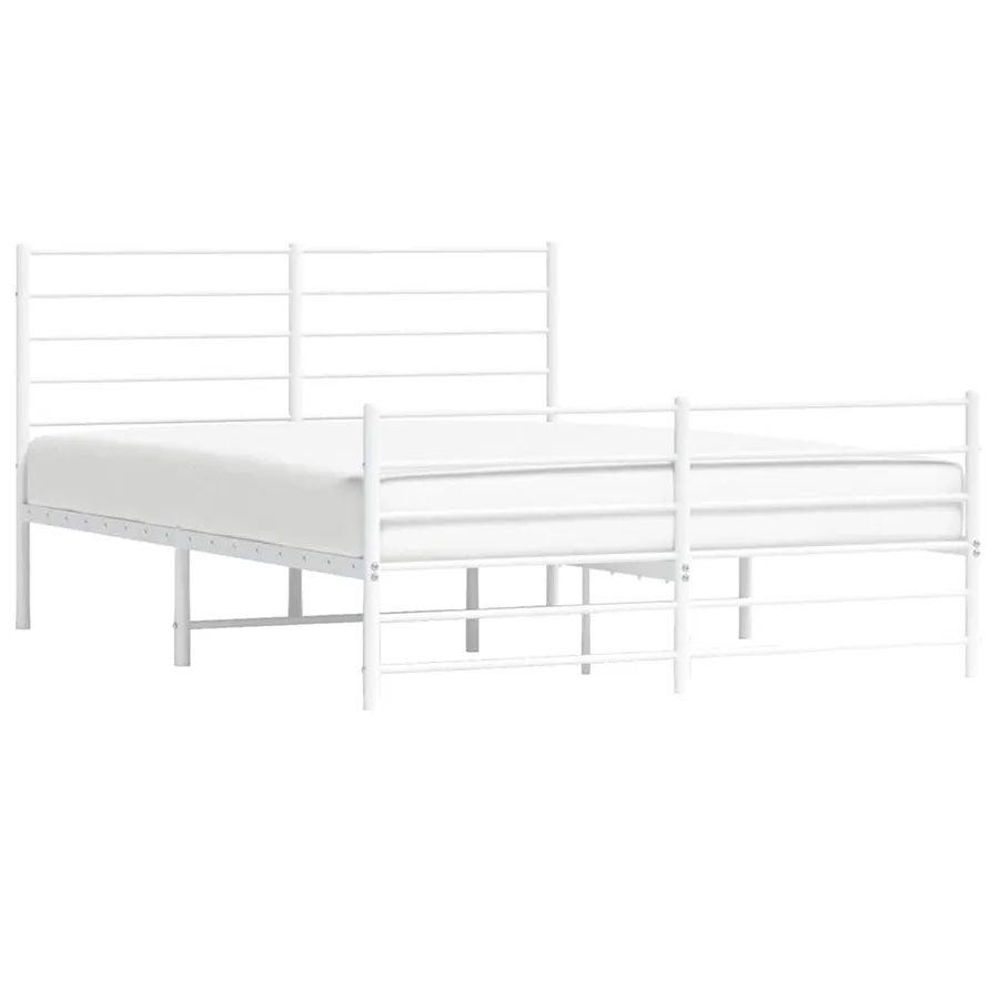 Cadre de lit métal sans matelas et pied de lit blanc 135x190 cm - 5
